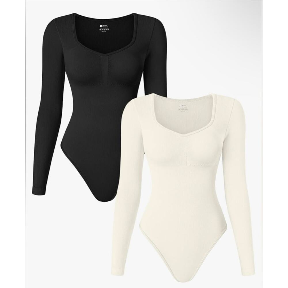 NWT TOB 2 Piece Bodysuit Seamless Ribbed Long Sleeve Tummy Control Size L